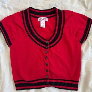 Red cropped button down sweater top size medium